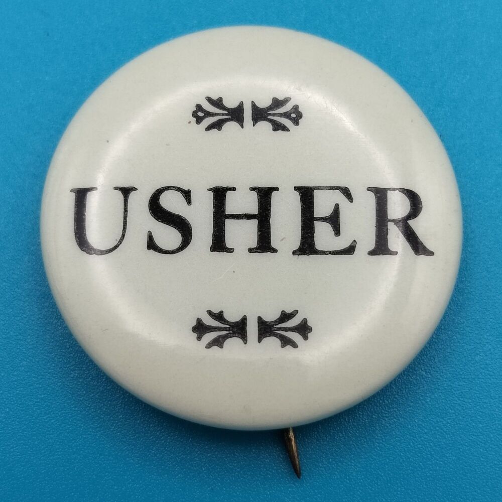 Vintage Pinback Button USHER Pin Paper Back